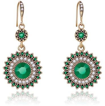 AILUOR Vintage Runde blaue Saphir Sonnenblumen baumeln Ohrringe, Frauen einzigartige Retro bunte ethnische böhmische Ohrringe Schmuck für Frauen