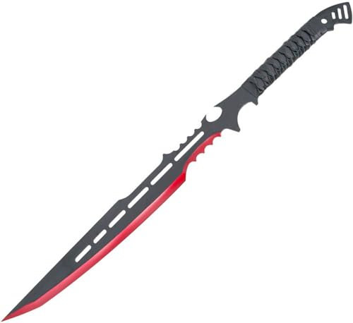 G8DS Bushcraft Messer Machete Rot Schwarz Gürtel Messer Survival Messer scharfes Jagdmesser Überlebensmesser Outdoor Messer mit Scheide für Wandern Camping Garten