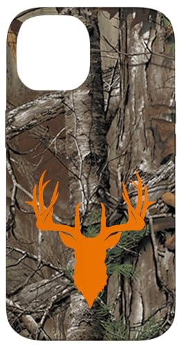 Hülle für iPhone 14 Hirsch Jagd Schwarz Braun Orange Baum Camo Camouflage