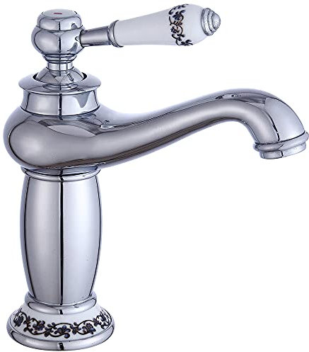 Wasserhahn Retro Nostalgie Waschbecken Antike Messing Mischbatterie Wasserhahn Vintage Porzellan Waschbeckenarmatur Nostalgie Einhebelmischer Mischbatterie für Badezimmer, Silbrig