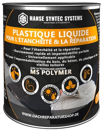HSS Plástico líquido para impermeabilización y reparación, resistente a los rayos UV y a la intemperie, polímeros MS, sin disolventes ni betún (blanco, 300 g)