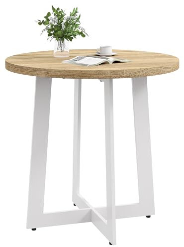 HOMCOM Mesa de Comedor Redonda para 4 Personas Mesa de Cocina Moderna con Tablero de Madera y Base de Acero Cruzada para Salón Ø80x75 cm Roble
