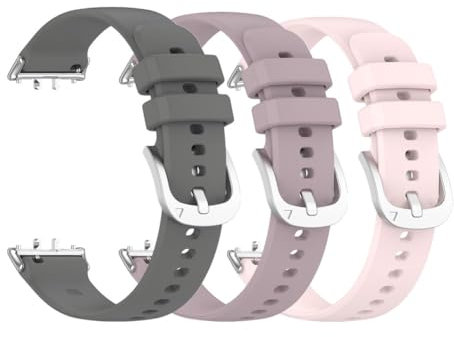 Waekethy Bracelets pour Samsung Galaxy Fit 3 SM-R390, Soft Silicone Bracelet Montre Sport Smartwatch Strap Compatible avec Samsung Galaxy Fit 3 SM R390 (Gris+violet+rose)