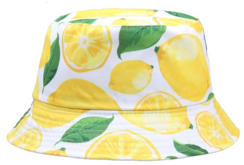 NIDONE Zitronen -Baseball -Kappe, Unisex süße Zitronenmuster -Eimer -Hüte lustige Reversible Fischermütze im Freien für Casual Travel Beach Weiß