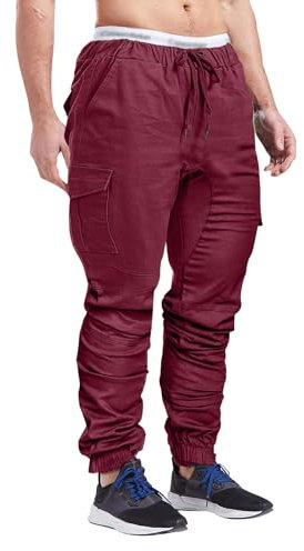 Jogging Large Homme Short Sport Homme Pantalon Tactique Pantalon Travail Homme Cargo Joggers Men Mens Pants Stretch Sport Homme Musculation Pantalons De Randonnée Homme Bas Rouge L