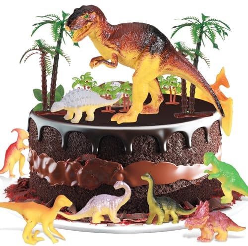 Hejo 31 Pcs Dinosaur Cake Decorations, Dinosaur Birthday Toppers, Cute and durable Mini Dinosaur Figures& Palm Trees Model Toys from PVC for Boys Girls Birthday, Party