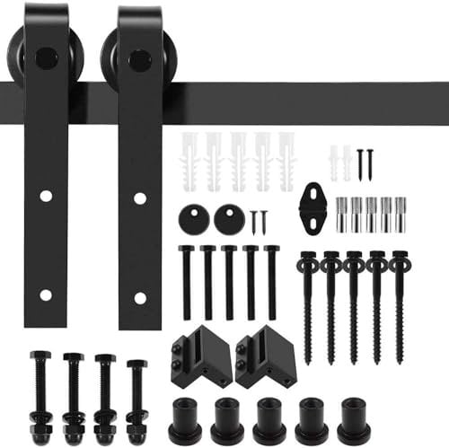 BOUKIDA 5 ft/152cm Sliding Door Track, Black Barn Door Hardware Kit, Sliding Wood Door Kit, 183cm Roller Door Hardware (5FT/152CM)