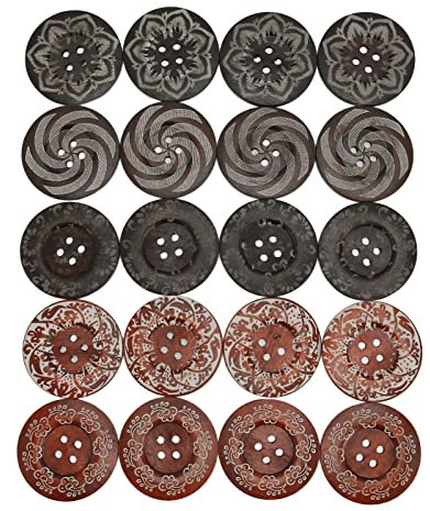20 Stück Holzknöpfe, 4 Löcher, Vintage, Schöne Strukturmuster, Runde Dekorative Knöpfe Für Handgefertigte DIY-Kunsthandwerk, Nähen, Kleidungsdekorationen