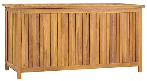 PIXZSSI 114x50x58 cm Gartenbox Massives Teakholz Witterungsbeständig Rustikalen Charme Terrasse Aufbewahrungsbox Außen- oder Innenbereich Geräteschuppen Geräumig Auflagenbox