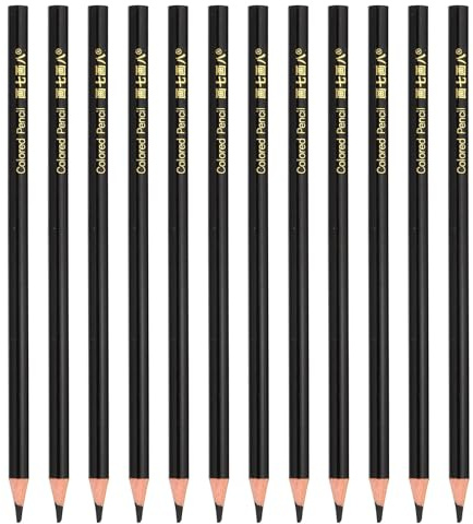 PATIKIL Juego de lápices de colores negros, 12 lápices de color al óleo, lápices de madera de pino para dibujar, para artistas, principiantes, pintura artística