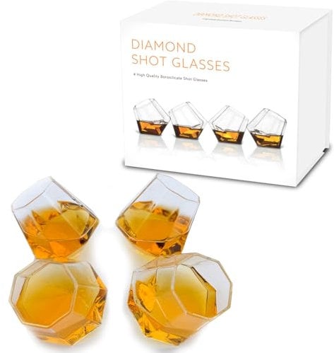 Verres à liqueur insolites, verres en diamant, set de 4, verre à liqueur amusant, emballage cadeau design, Colorless (Clear)