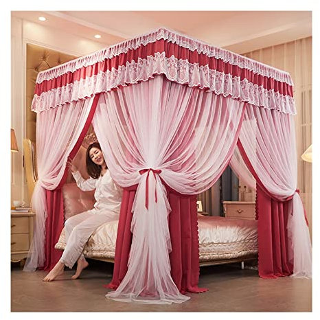 Betthimmel für Schlafzimmer, Moskitonetz, Dekoration für Mädchenschlafzimmer, deckenhohe Bettvorhänge, Betthimmel mit 4-Stangen-Stütze (mehrfarbig)