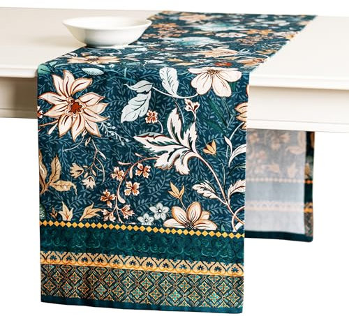 Maison d' Hermine Tischläufer, 100% Baumwolle, dekorativer, waschbarer, Oster-Tischläufer für Essen, Zuhause, Hochzeit, Bankett Luxury Loft - Dark Teal - Frühling/Sommer (50cm x 150cm)