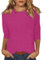 Blouses Tshirts Women Women's Lightweight Solid Color Tops 3/4 Sleeve Casual Gym Fashion Daily Ladies Summer Round Neck T-Shirts 05-Hot Pink L