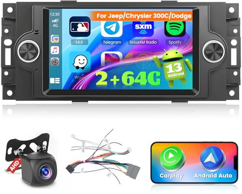Ohradio 2G+64G Android Autoradio für Chrysler 300C/Dodge/Jeep/Dodge Ram/Jeep Grand, Wireless Android Auto Carplay, 6,2 Zoll Touchscreen mit WiFi GPS FM/RDS BT SWC+ Rückfahrkamera+MIC