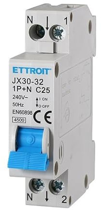 Ixtrima Interruttore Magnetotermico automatico 1P+N 25A C25 220V 4.5kA, occupa 1 modulo