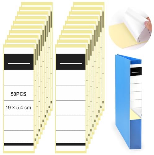 Ordnerrücken Selbstklebend 50 Stück, 19×5.4cm Breit Ordner Rückenschilder für 8 cm Breite Ordner,Ordner Etiketten Selbstklebend, Beschreibbar, für Büro, Bibliothek, Archivierung