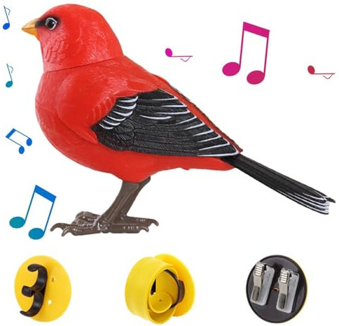 Jouet Électronique d'oiseaux, Faux Oiseaux Sound Et Mouvement Activé des Oiseaux en Chant avec Une Souris Mobile, Oiseau Dansant Gazouillant avec Activation du Capteur De Mouvement