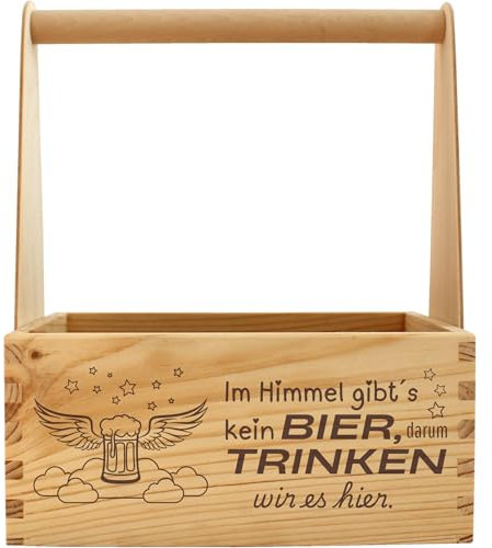 Im Himmel gibt‘s kein Bier - Bierträger mit lustigem Spruch für 6 Bierflaschen, praktische Männerhandtasche aus Holz, Flaschenträger als Geschenk von Geschenkissimo