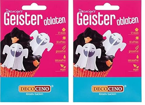 DECOCINO Halloween Oblaten Geister mit 3D-Effekt (6Stk.) – Torten-Deko | Kuchen-Deko | Muffin-Deko | Cupcake-Deko – Halloween-Deko aus Esspapier (Packung mit 2)