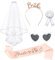 Addio al Celibato E Nubilato Decorazione – Velo da Sposa,Cerchietto Tiara,Distintivo,Occhiali Cuore,Sposa di Essere Bride To Be Satin Sash,per Hen Feste Notte,Team Bride Gadget