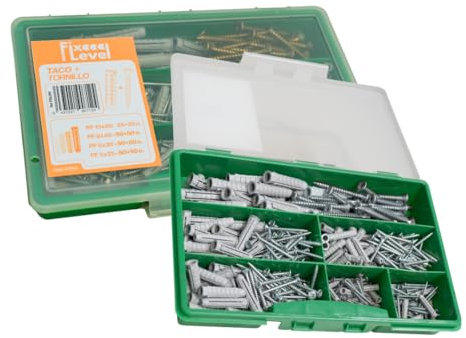 Tacos pared - Caja Multitaco con Tornillo - Tacos FixLevel - Tacos Pladur - Material Nylon - Caja de tacos con Diferentes Tamaños - Tacos 5mm- Tacos 6mm - 8mm - 10mm