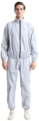 Traje de Sauna para Hombres Chandal Sudoracion Sauna Suit Chaqueta de Sauna con Cremallera y Pantalón Fitness para Perder Peso Traje para Adelgazar, Boxeo Gimnasio Correr Yoga-Grey||L