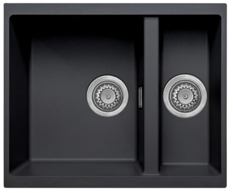 Austen & Co. Florence Inset & Undermount 1.5 Bowl Reversible Granite Kitchen Sink with Strainer & Over Flow Kit - Black