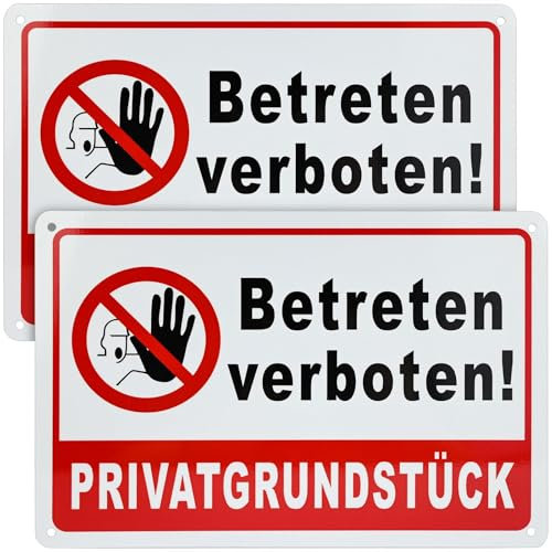 FLEXNOVA 2 Stück 30×20cm Privatgrundstück Schilder,Privatgrundstück Betreten Verboten Schild mit Löchern, Verbotsschild Aluminium Klein,Beschilderung,Hinweisschild für Durchgang Privat