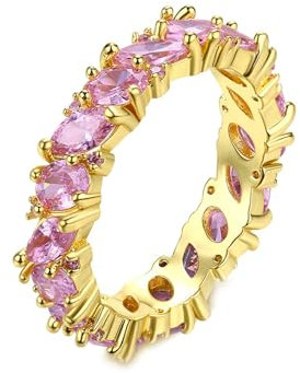 KnSam Bague Femme Plaqué Or Éternité Orné de Zirconium Marquise Rose, Bague 55 Fantaisie
