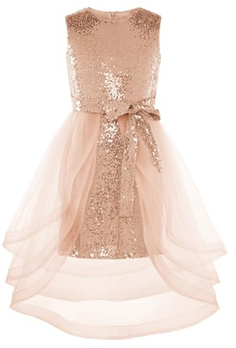 GRACE KARIN Mädchen Glitzer Pailletten Party Kleid Ärmellos Prinzessinnenkleid Geburtstagspartykleid Blumenmädchen Kleid Roségold 12 Jahre