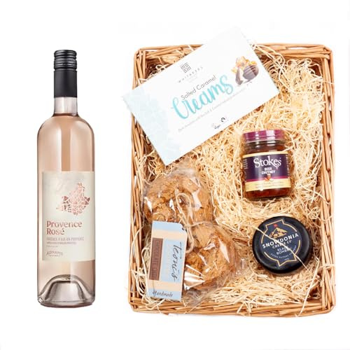 Adnams Standard Wine Hamper | Adnams Cotes de Provence Rosé 12.5% | Cheese, Chutney, Biscuits & Chocolates Gift Basket | Luxury Food & Wine Hamper for Sharing or Gifting
