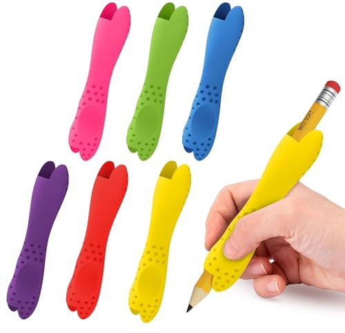 Wjelet 6Pcs Pencil Grips for Children and Adults, Silicone Writing Aid Anti-Slip Design for Handwriting Drawing Dual-Head Grip Trainer Improves Grip Control