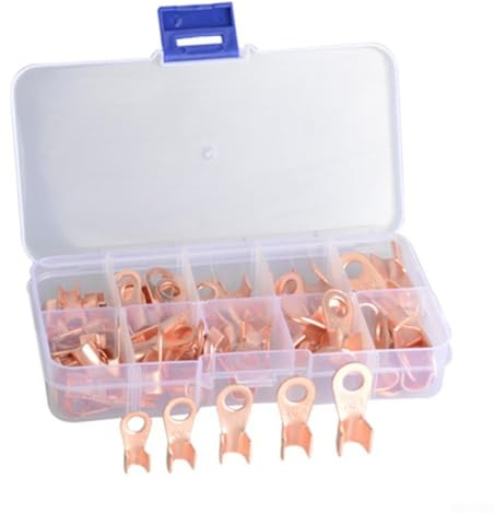 Oniissy OT Open Cable Wire Terminal Kit 70 Pcs - Copper for Ring Lug Connectors for 10A to 50A - Crimp and Solderable Terminals for Electrical Wiring, Battery Cables,