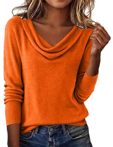 Pull tendance à manches longues et col bénitier pour femme - Couleur unie - Coupe ample - Confortable et élégant - Chemisier de sortie 2026