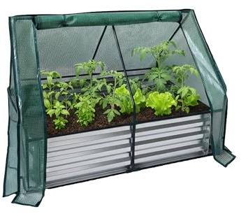 Relaxdays Jardinière surélevée avec Serre pour Fleurs, Plantes, légumes, galvanisée, 92x125x95 cm, Argent