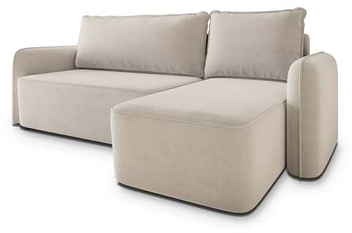 Masseno Ecksofa DOLVER CL mit Schlaffunktion L-Form, Modern Sofa mit Bettkasten, Wohnzimmersofa, Couch, Soffa, Bettsofa, Couchgarnitur - Creme, Castel 03