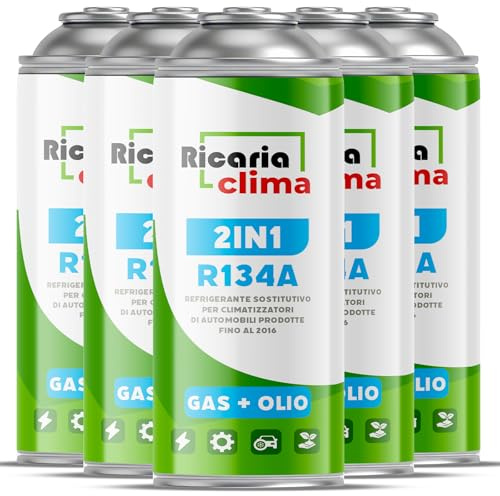 Ricaria Clima - Gas para Aire Acondicionado de automóvil – sustituto del R134a – para vehículos de 1994 a 2016 – Ecológico – No tóxico – Resistente a la corrosión – 5 Unidades – 235 g por Botella
