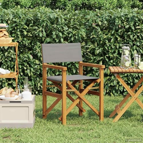 fadaoet Regiestuhl aus massivem Teakholz braun und hellgrau wetterfest Outdoor faltbar für Balkon, terrasse und Garten komfortable Sitzgelegenheit mit Polyesterpolster maximal 110 kg belastbar