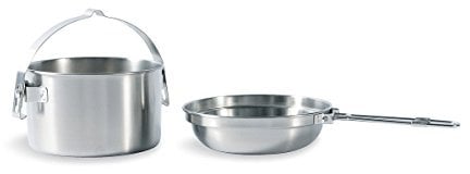 Tatonka Camping-Kochset Kettle 1,0 L - Topf und Pfanne aus Edelstahl - 1 Liter Volumen - Mit Henkel zum Aufhängen - Ø 14,5 x 10,5 cm, Silber