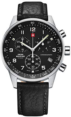 Swiss Military by Chrono Herren Uhr Chronograph Quarzuhrwerk mit Lederarmband Analoge Herrenuhr Armbanduhr Silber SM34012.05