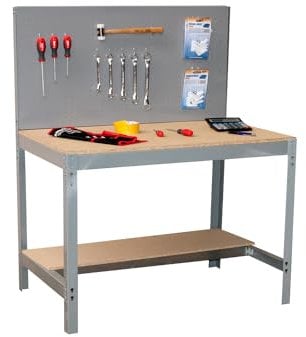 Simon Rack Etabli d’Atelier, Capacité de Charge 400 kg, 1445x910x610 mm, Panneau Perforé, Table de Travail Bricolage, Gris/Bois - BT2