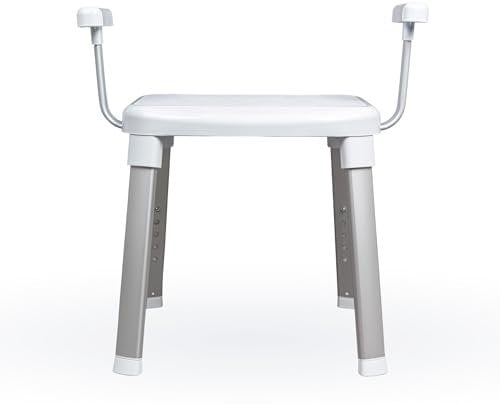 Weinberger Duschhocker Badstuhl mit Armlehnen | Höhenverstellbar | Anti-Rutsch | Belastbar bis 150 kg | Rücken waschen | Moderne Badezimmerhilfe für Senioren | Modell 43981 | Weiß