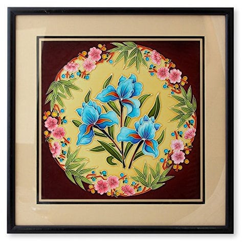NOVICA blau Lilien 'kalt Keramik Wand-Relief -