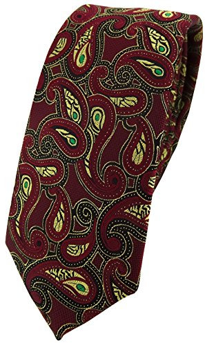 TigerTie schmale Designer Krawatte in bordeaux gold grün schwarz Paisley gemustert