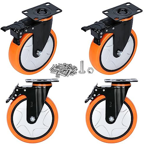 Moogiitools 4er set Lenkrollen 152mm mit Bremse，Schwerlastrollen Tragkraft 1250 kg，Lautlose Rollen Für Tragbarkeit für Möbeltransport & Industrietransport