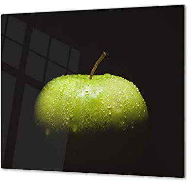 Tabla de cocina de vidrio templado - Tabla de cortar de cristal resistente – Cubre Vitro Decorativo – UNA PIEZA (60 x 52 cm) o DOS PIEZAS (30 x 52 cm); D07 Frutas y verduras: Manzana 1