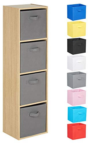 Hartleys 4 Tier Oak Cube Unit - Grey Storage Boxes