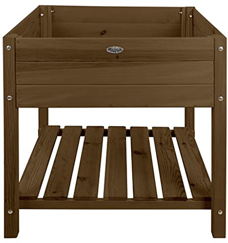 Esschert Design Hochbeet Gardenlust Hochbeet aus Holz zum Bepflanzen für Gemüse im Garten, Terrasse und Balkon - Mit Ablage für Gartenutensilien - Braun-78,8 x 78,8 x 78 cm