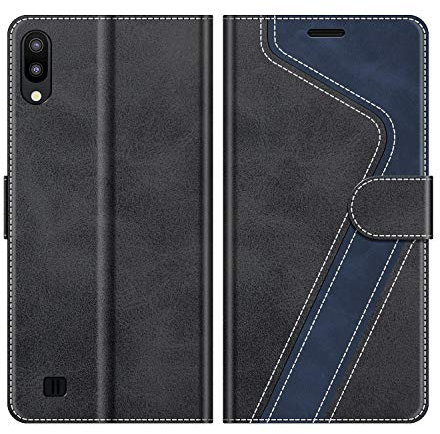 MOBESV Phone Cover For Samsung Galaxy A10, Flip Wallet Case for Samsung Galaxy A10 Phone Case, Black/Dark Blue